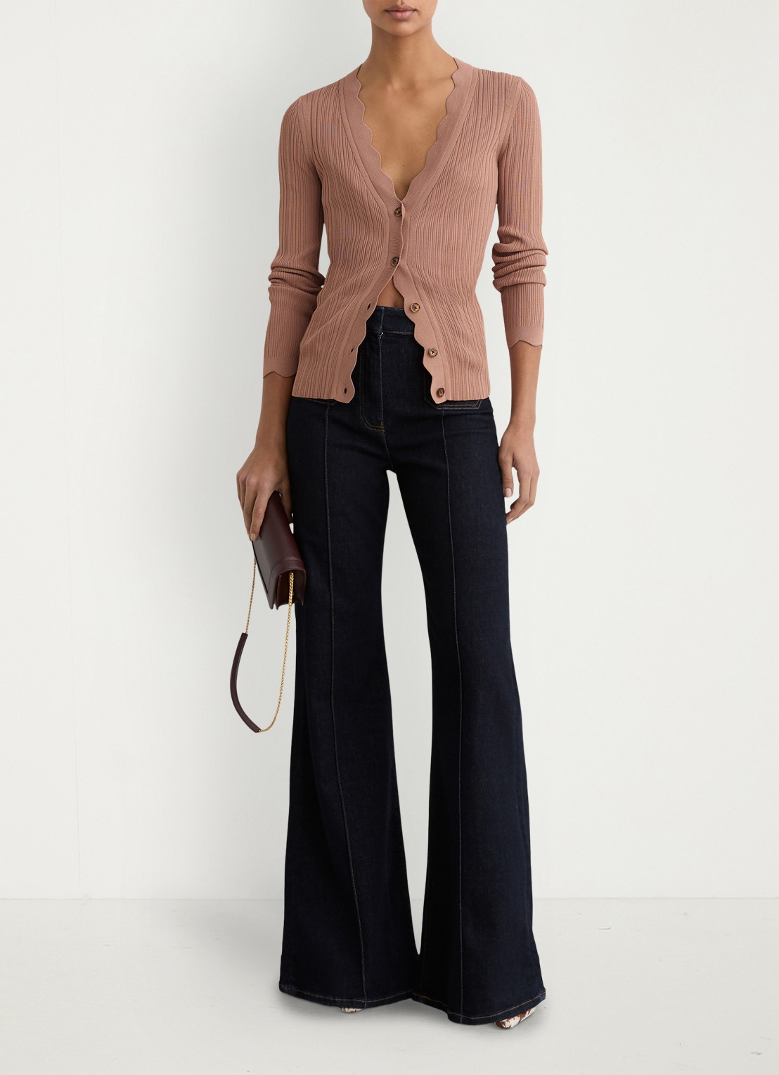 Reiss Vinny ribgebreid vest met V-hals - voorkant 3 oudroze