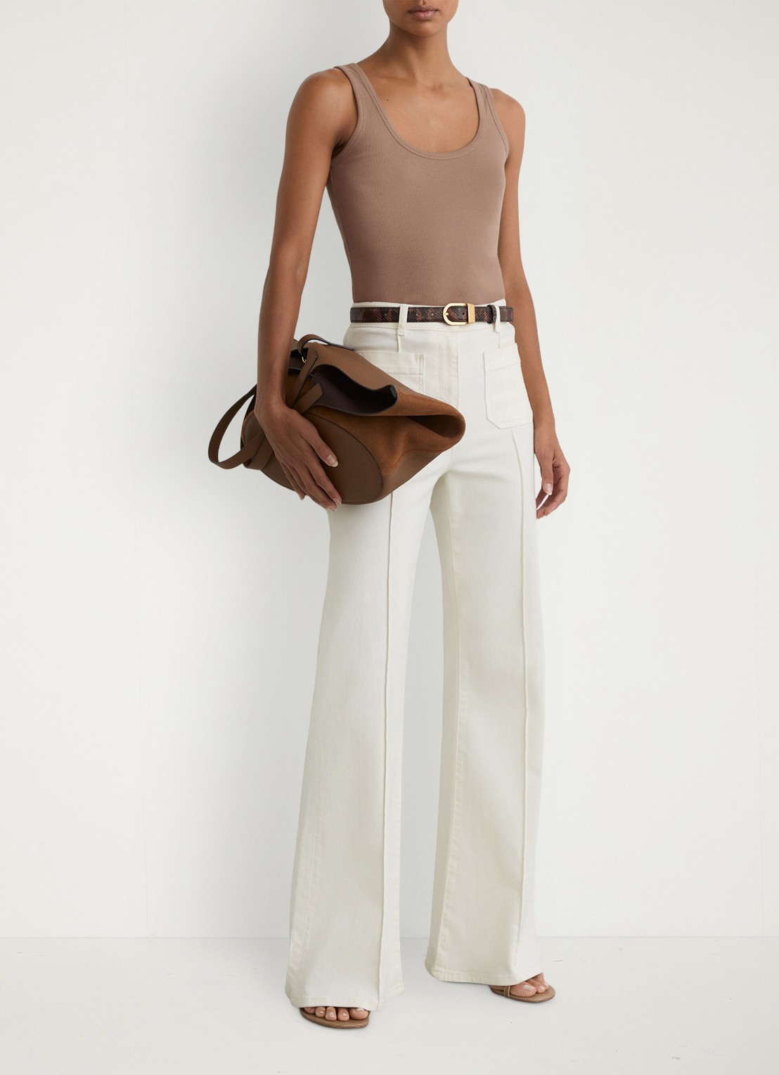 Reiss VIOLET Stretch-Cotton Ribbed Vest - voorkant 3 beige