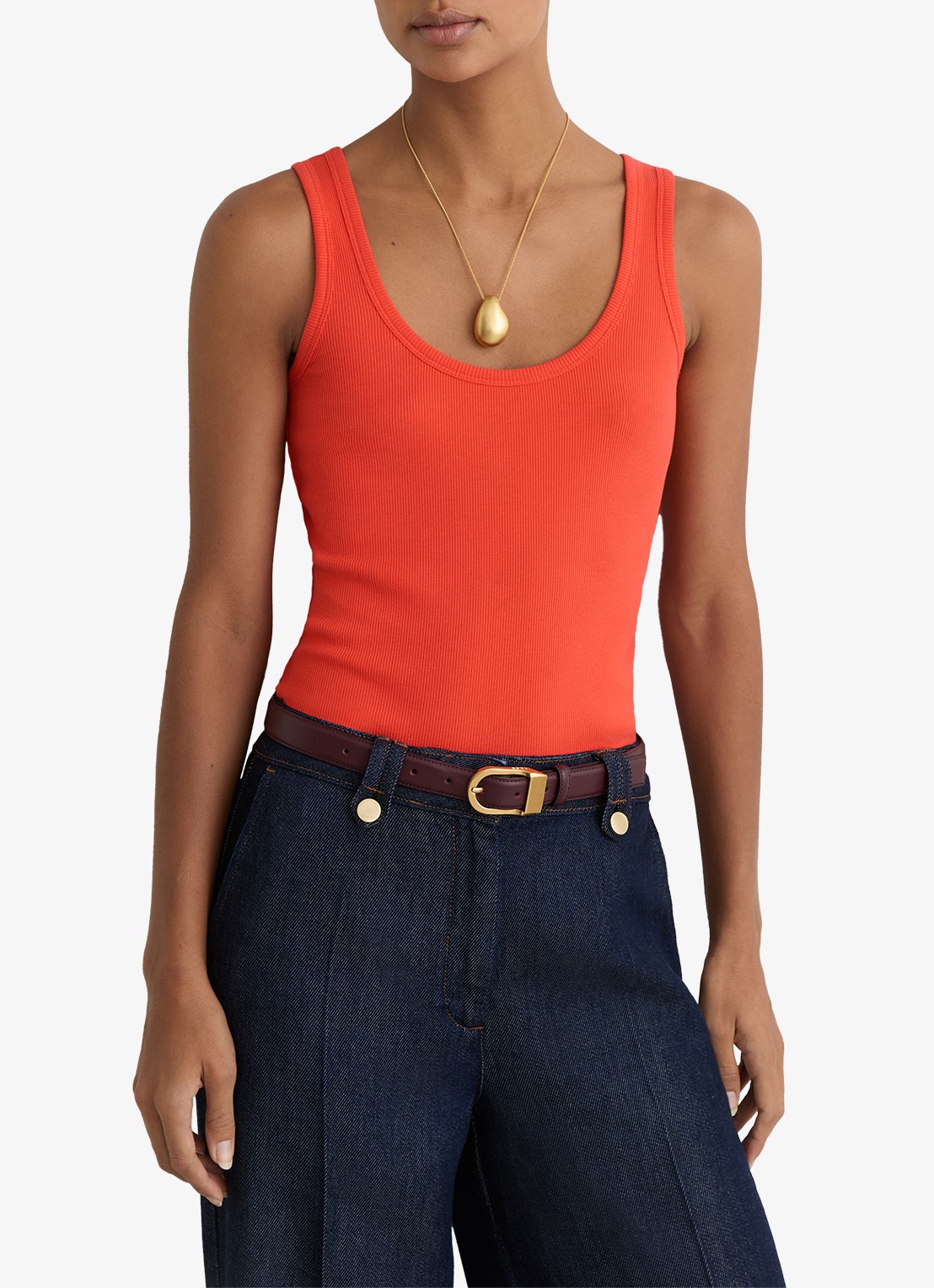 Reiss VIOLET Stretch-Cotton Ribbed Vest - detail 3 coral pink