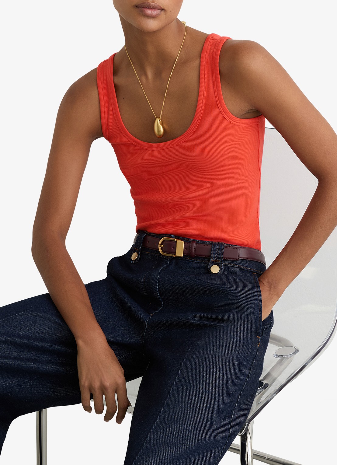Reiss VIOLET Stretch-Cotton Ribbed Vest - detail 4 coral pink
