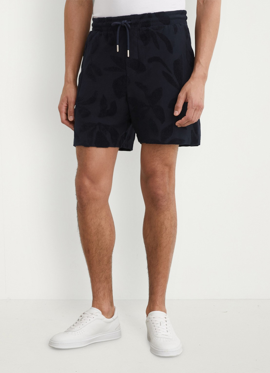 Reiss Voss straight fit korte broek van badstof - detail donkerblauw