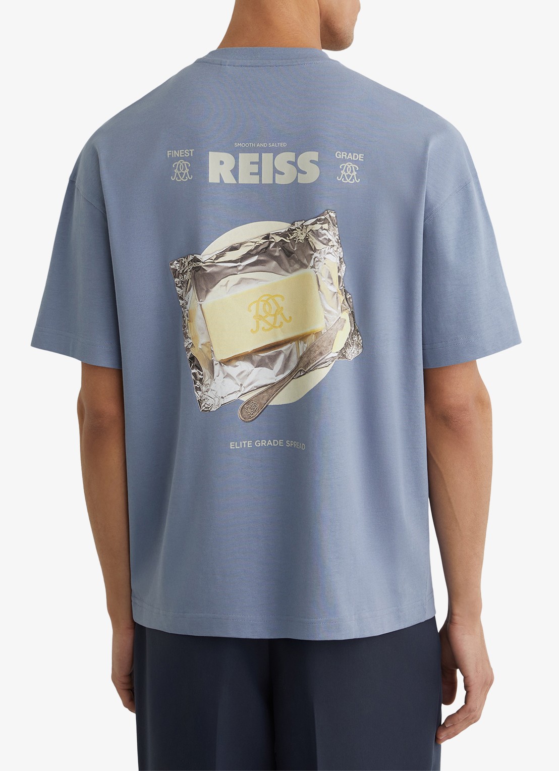 Reiss Walton T-shirt met logo- en backprint - achterkant 3 lichtblauw