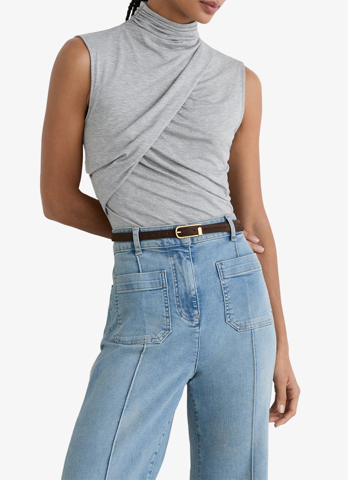 Reiss Wanda top met plooien - detail 4 grey marl / grijs
