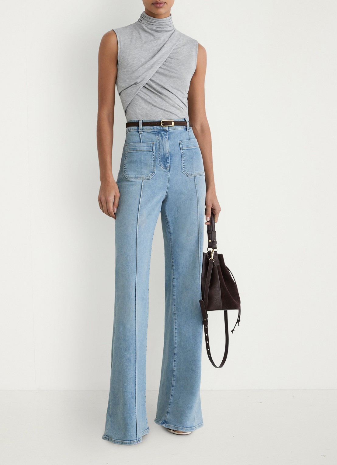 Reiss Wanda top met plooien - voorkant 6 grey marl / grijs