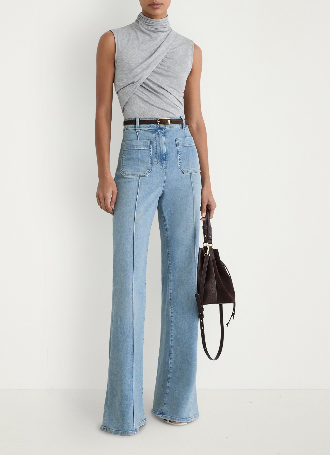 Reiss Wanda top met plooien - voorkant 3 grey marl / grijs