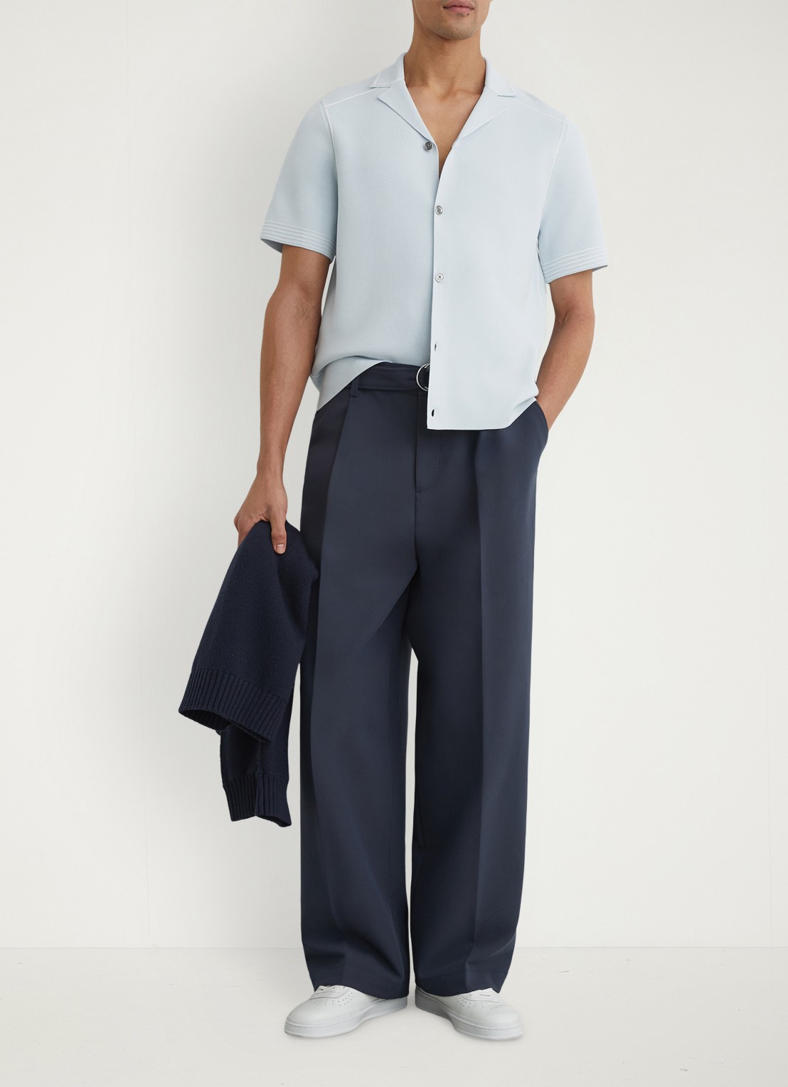 Reiss WANDSWORTH Stitch-Detail Cuban-Collar Knit Shirt - voorkant 2 lichtblauw