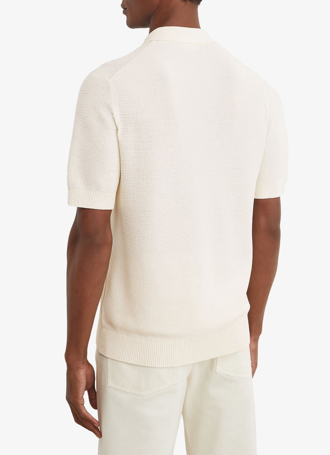 Reiss Warren grofgebreide regular fit polo - achterkant gebroken wit