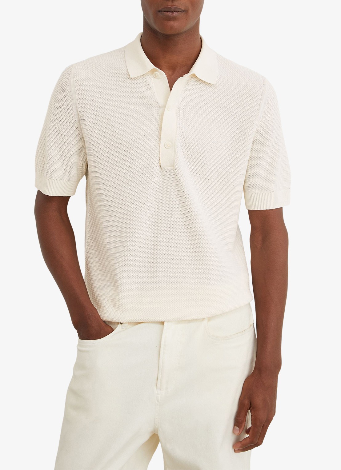 Reiss Warren grofgebreide regular fit polo - detail 2 gebroken wit