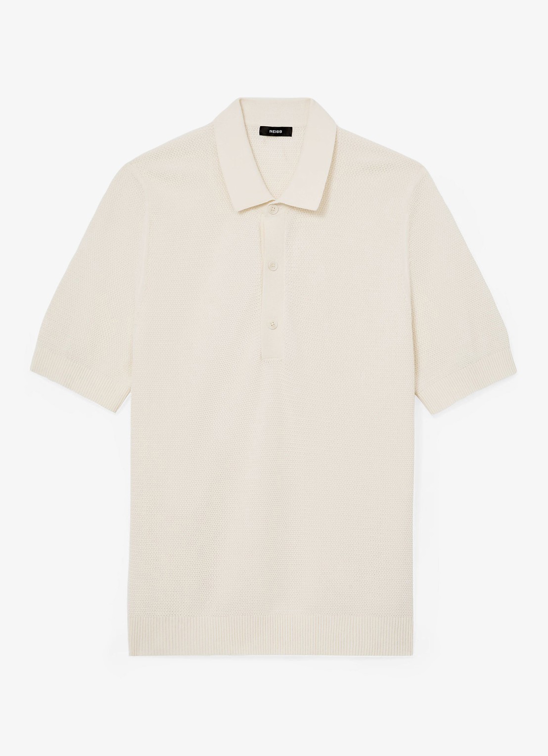 Reiss Warren grofgebreide regular fit polo - voorkant 5 gebroken wit