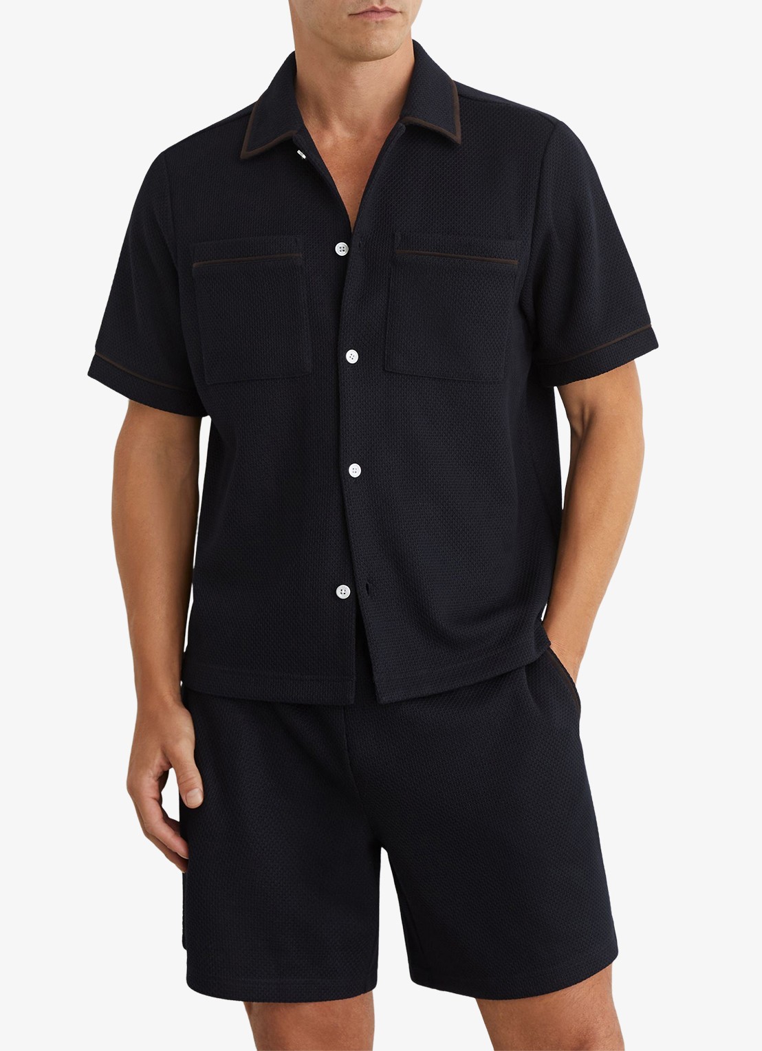 Reiss Weaver overhemd met borstzak - detail donkerblauw