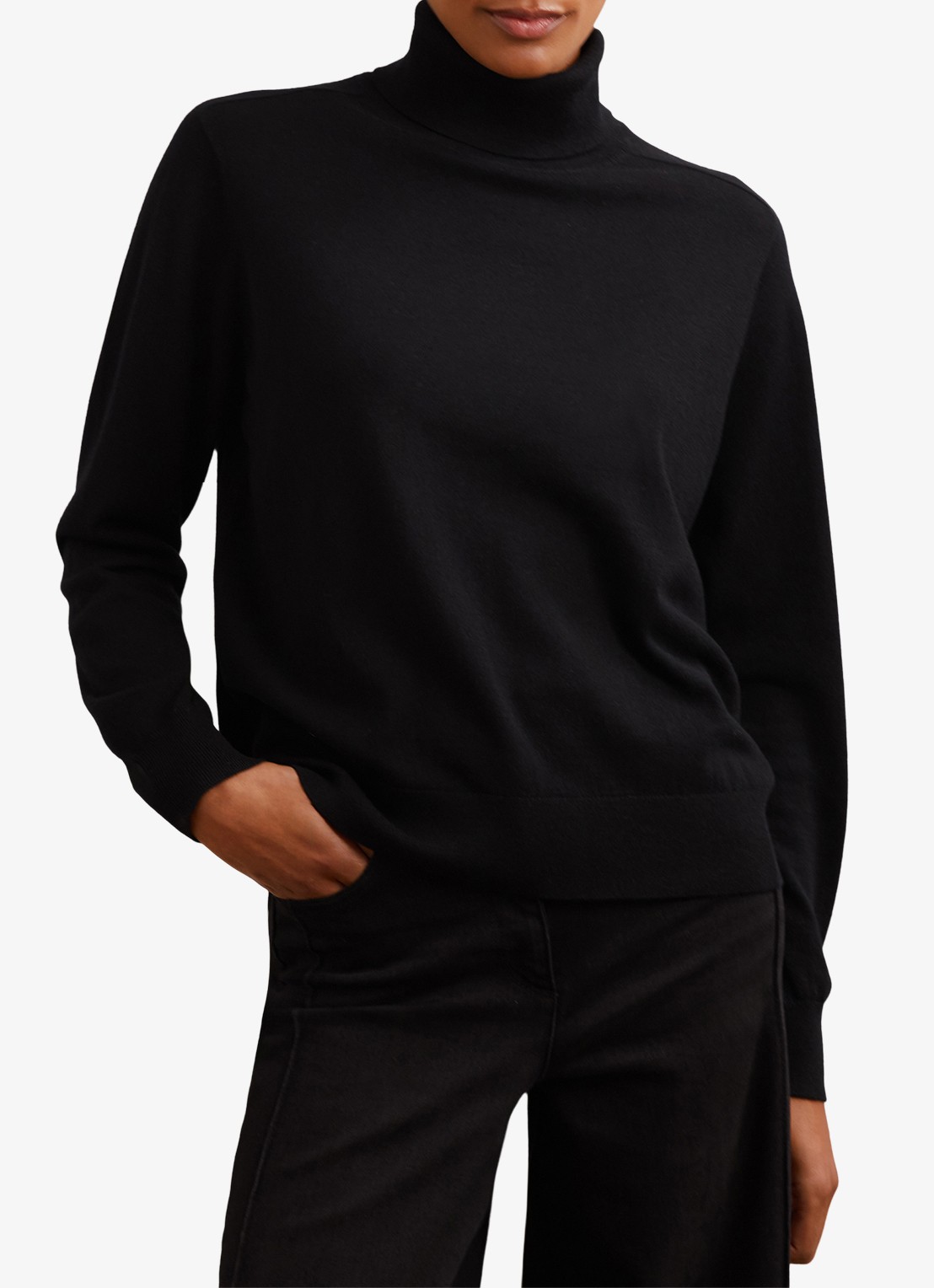 Reiss Wendy fijngebreide trui van wol met col - detail 3 black / zwart