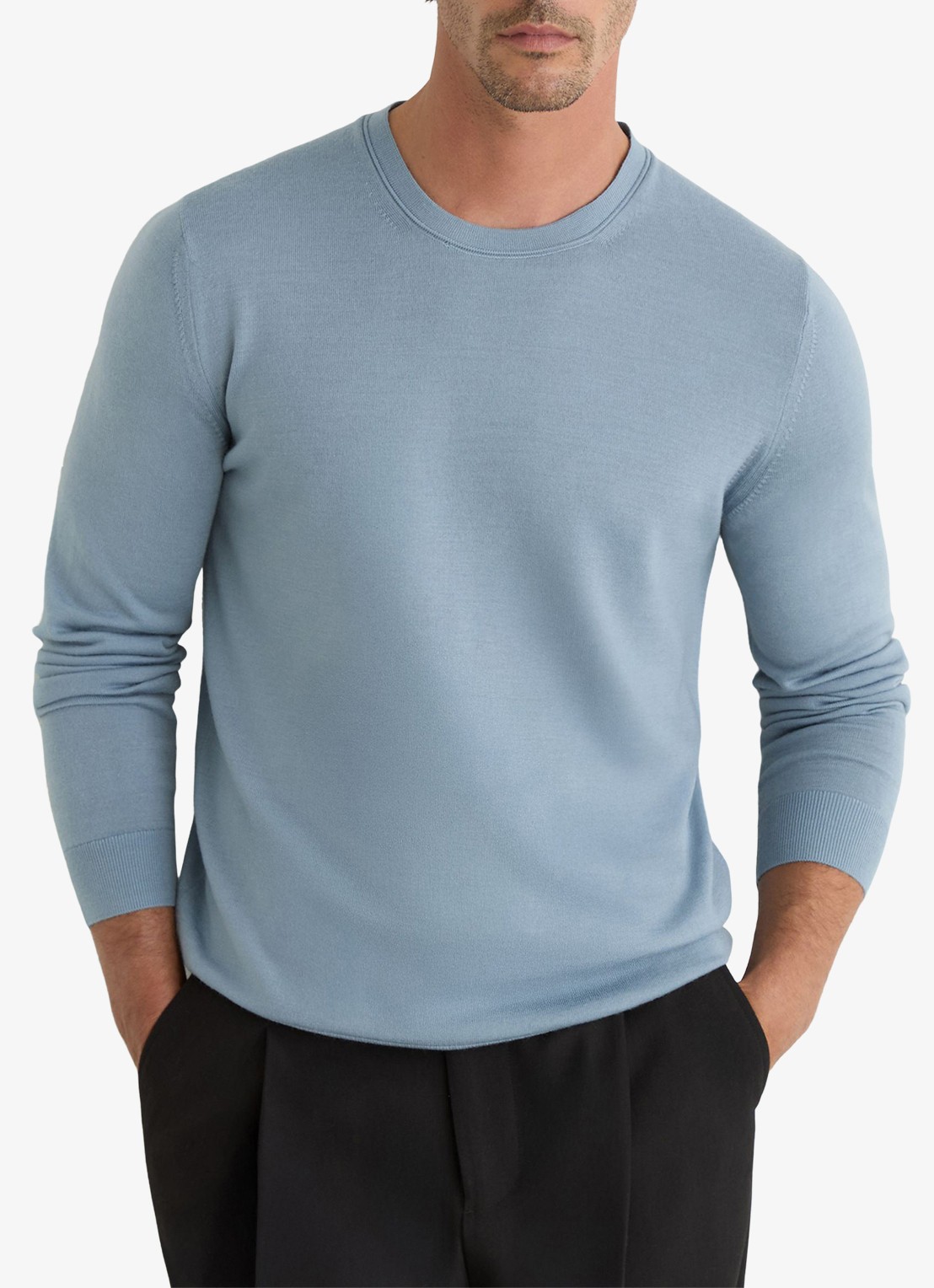 Reiss Wessex fijngebreide trui van merino wol  - detail donkerblauw