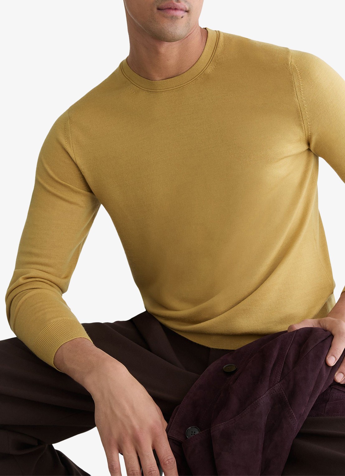 Reiss Wessex fijngebreide trui van merino wol  - detail 2 geel