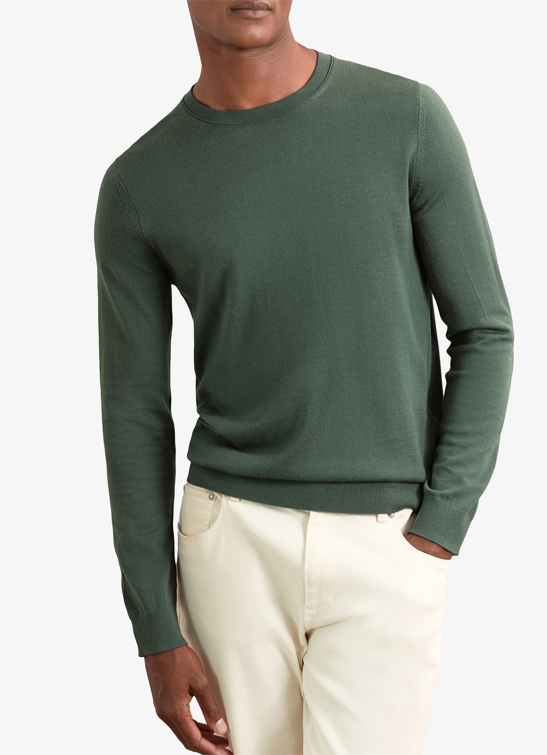 Reiss Wessex merino wol trui met ronde hals - detail 4 donkergroen