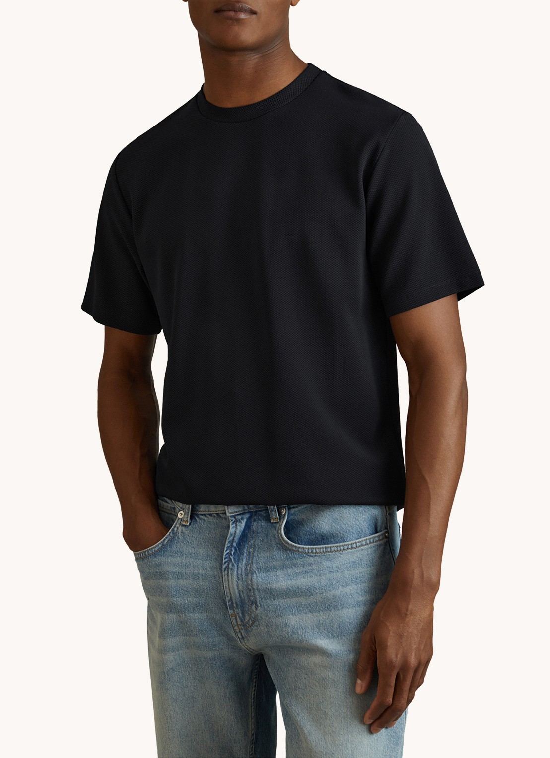 Reiss Wick T-shirt met structuur - detail 4 donkerblauw