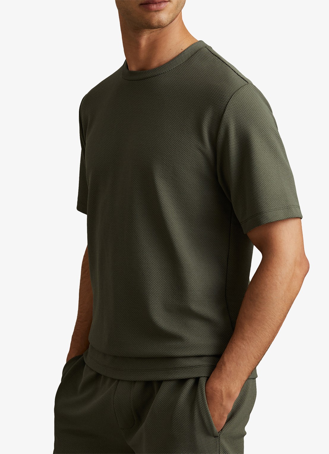 Reiss Wick T-shirt met structuur - detail 4 bronsgroen