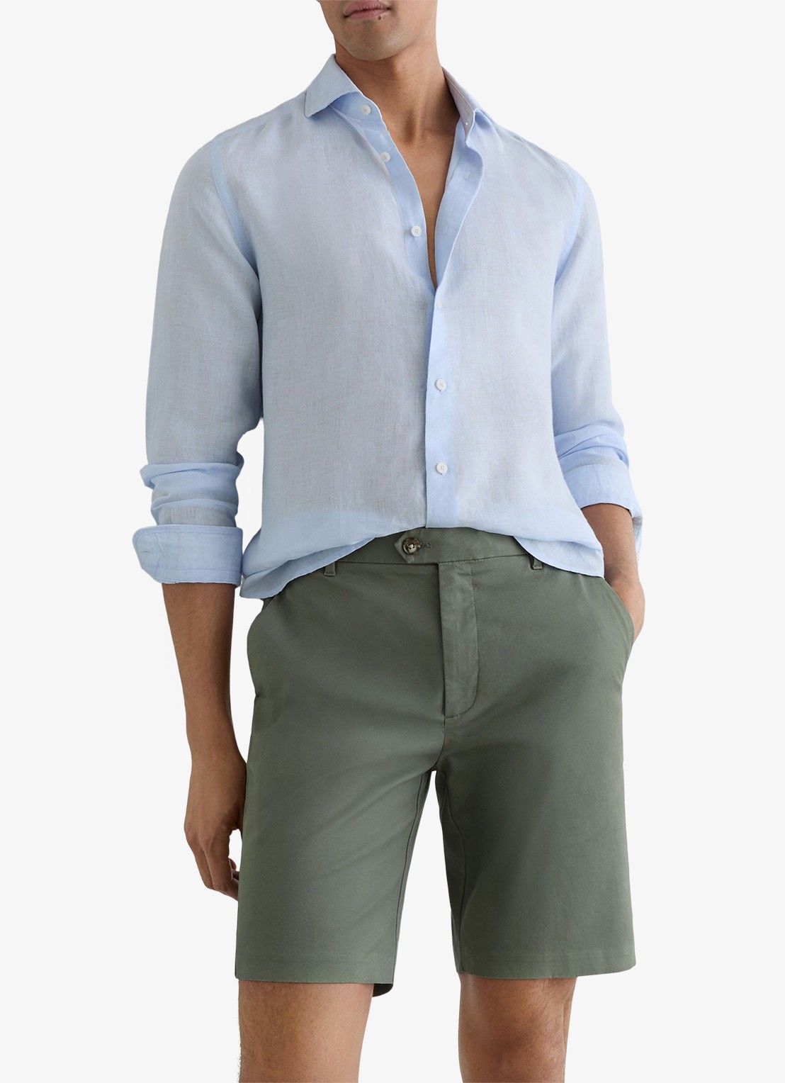 Reiss Wicket straight fit korte chino met steekzakken - detail 4 groen