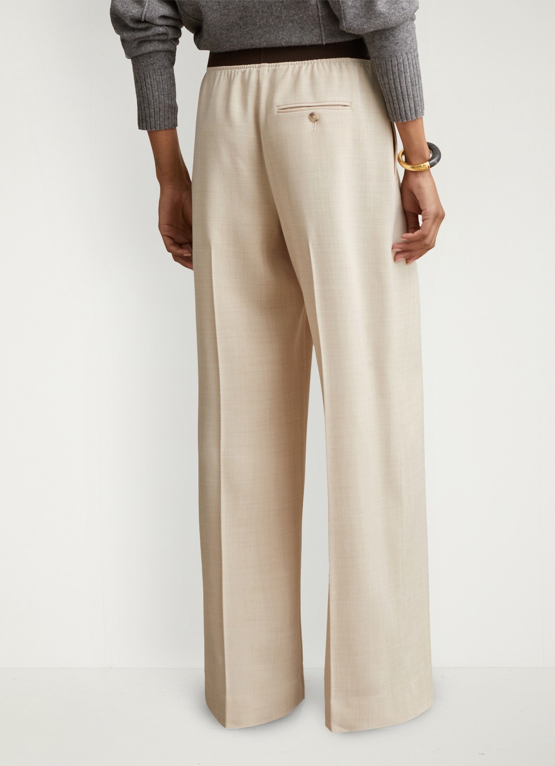 Reiss Wilde mid waist wide fit pantalon met steekzakken - achterkant beige