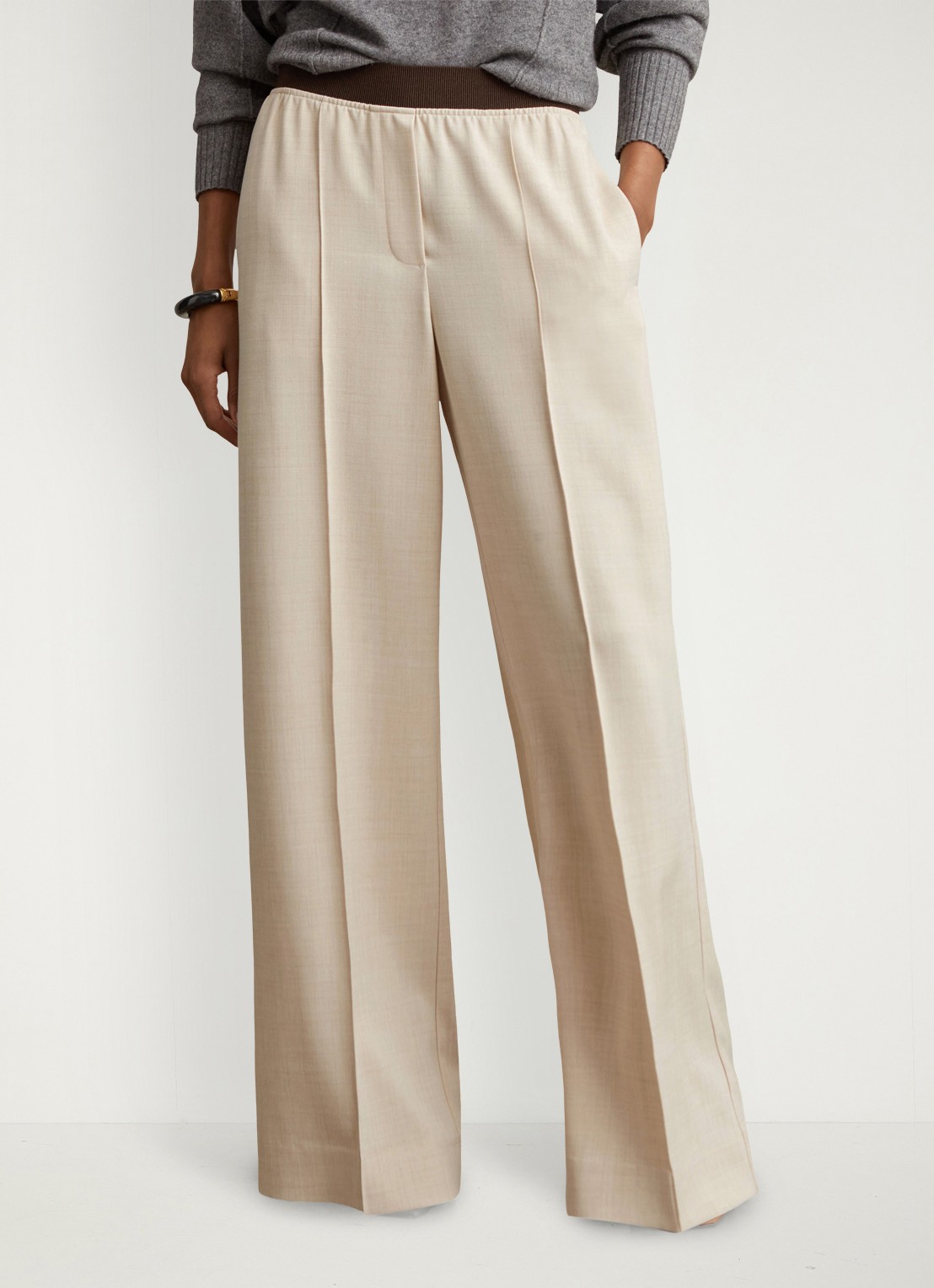 Reiss Wilde mid waist wide fit pantalon met steekzakken - detail 4 beige