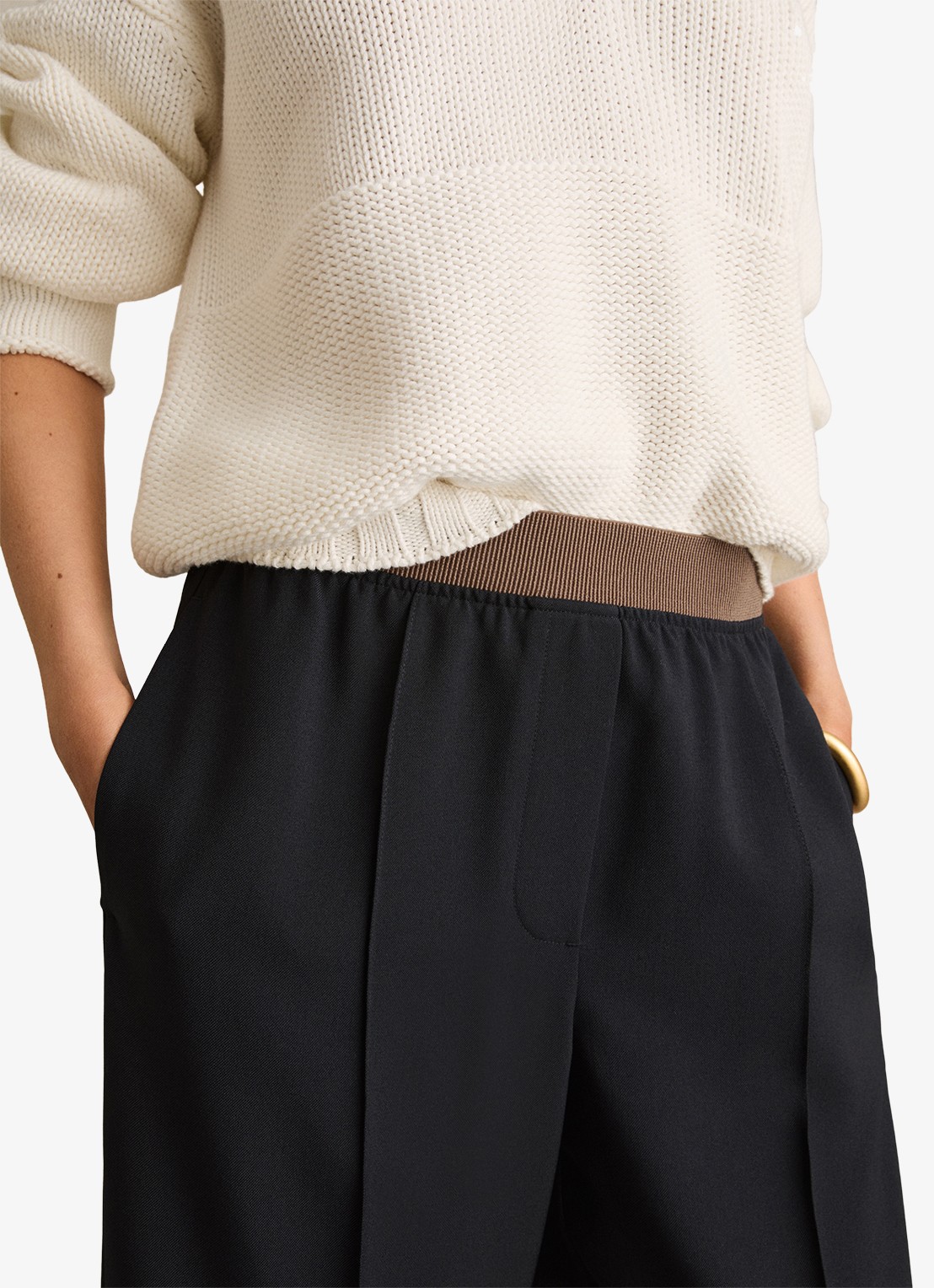 Reiss Wilde mid waist wide fit pantalon met steekzakken - detail 4 donkerblauw