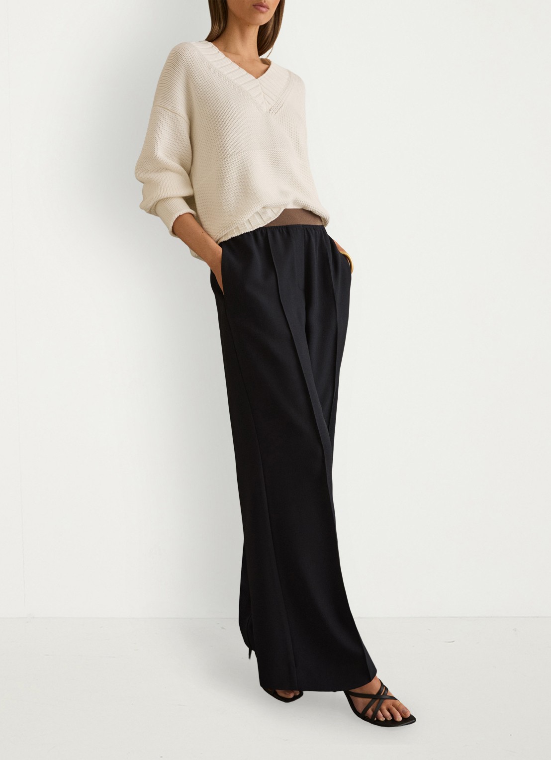 Reiss Wilde mid waist wide fit pantalon met steekzakken - voorkant 2 donkerblauw