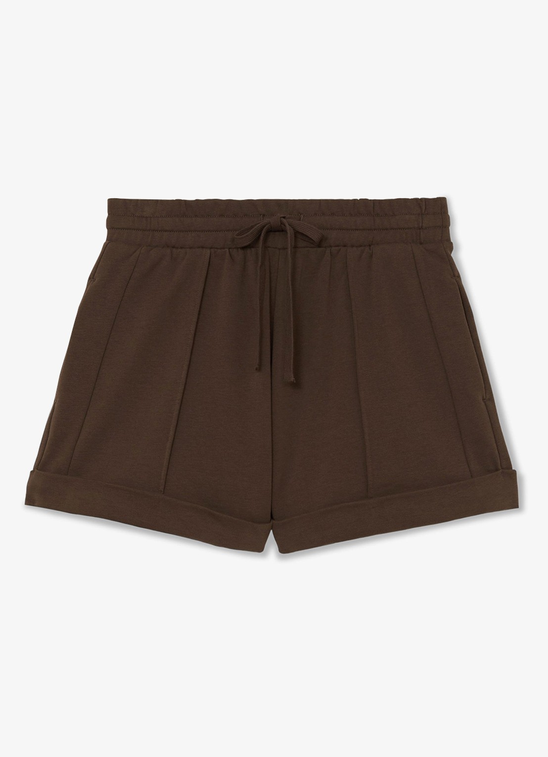 Reiss Willa high waist straight fit korte broek met steekzakken - voorkant 2 chocoladebruin