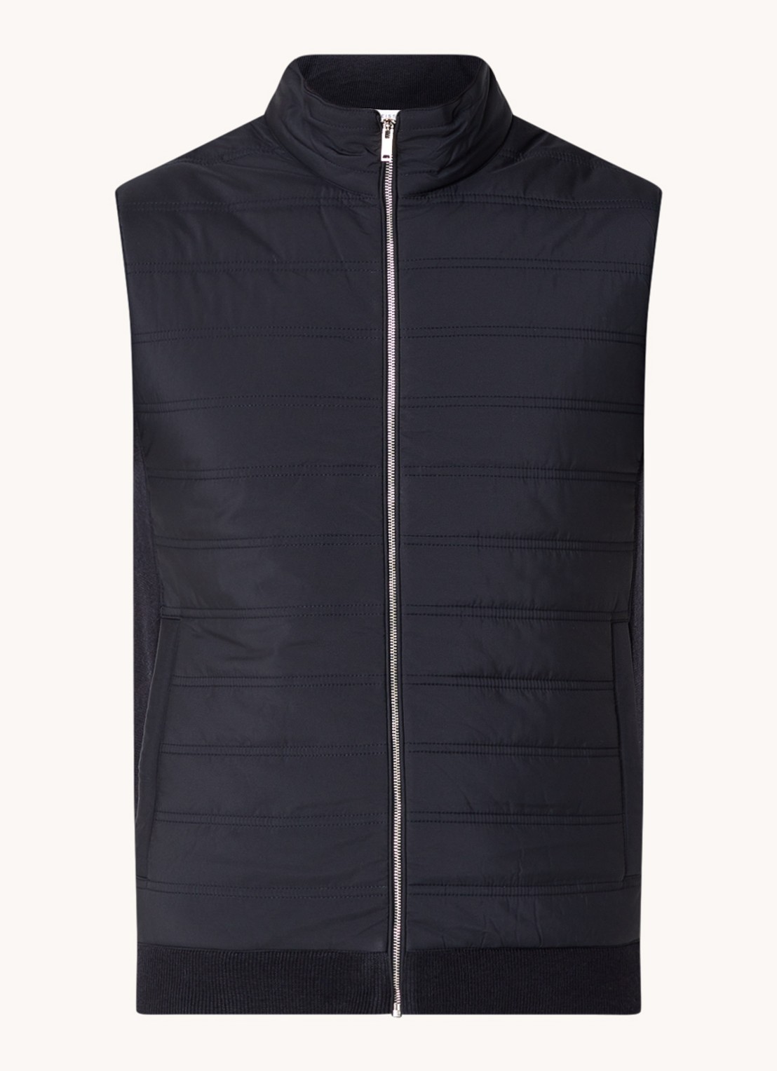 Reiss William fijngebreid gilet in wolblend met gewatteerd voorpand - voorkant 3 donkerblauw