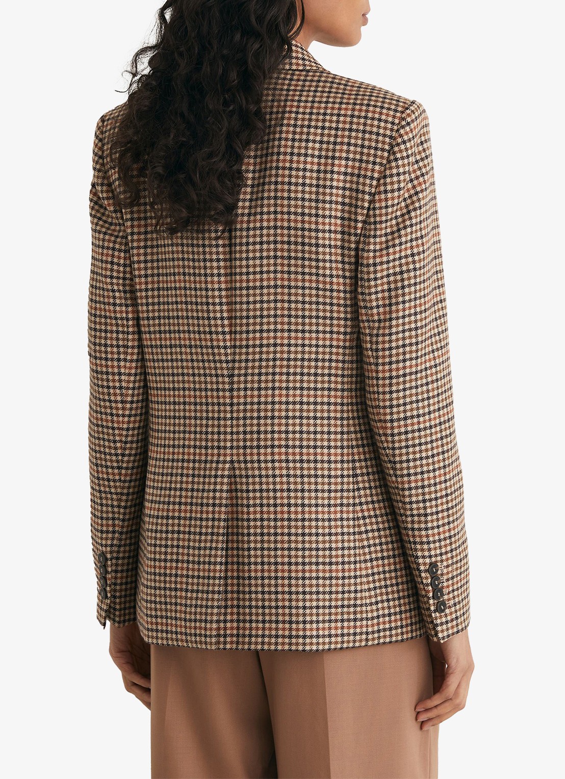 Reiss Willow double-breasted blazer van wol met pied-de-poule dessin - achterkant lichtbruin