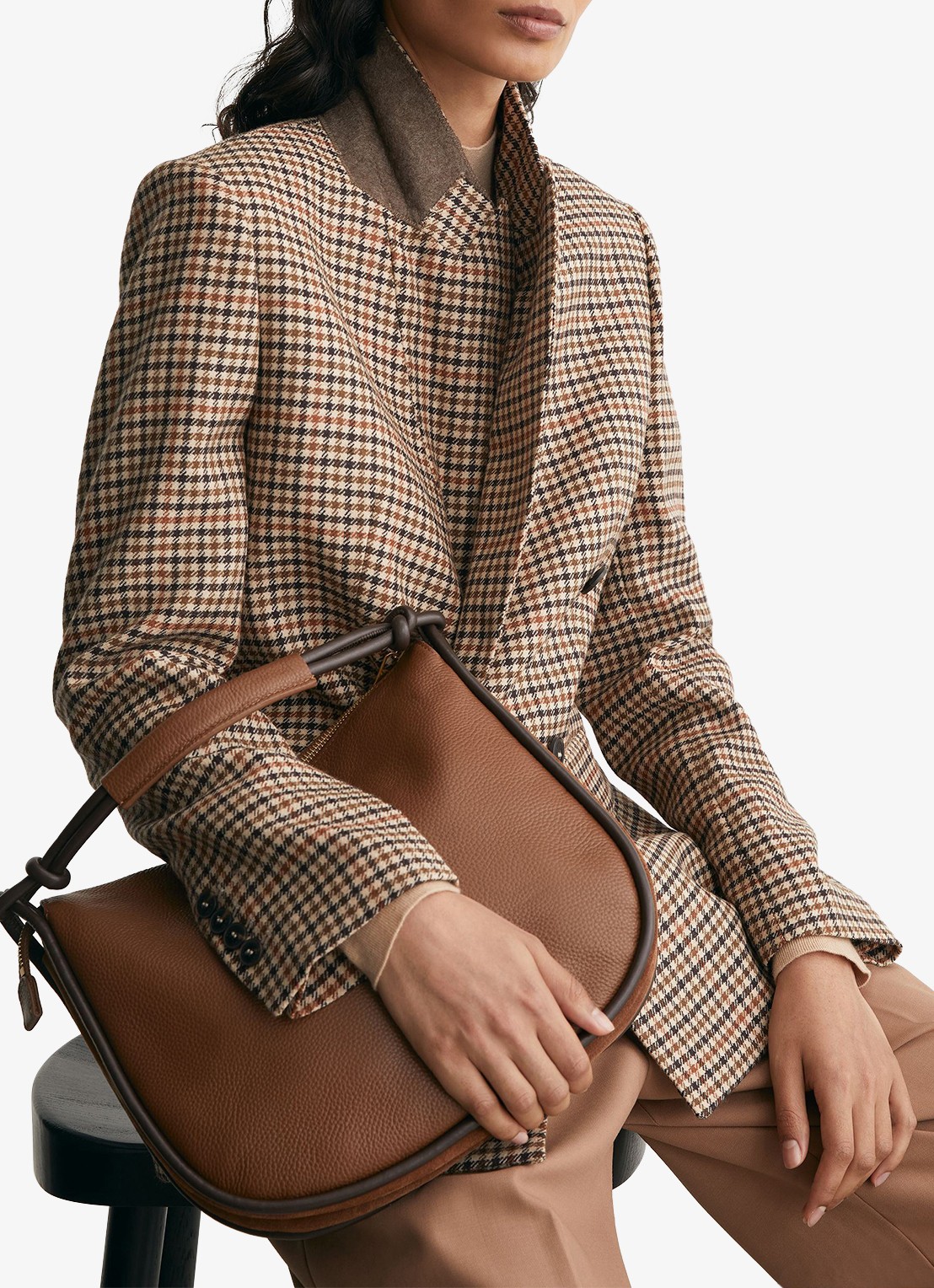 Reiss Willow double-breasted blazer van wol met pied-de-poule dessin - detail 4 lichtbruin