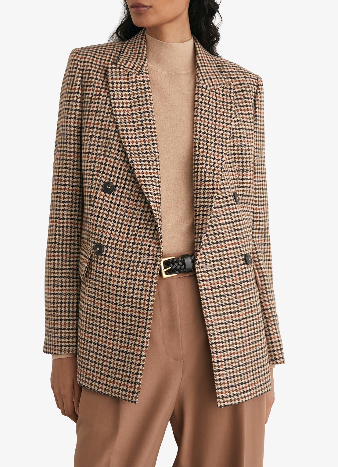 Reiss Willow double-breasted blazer van wol met pied-de-poule dessin - detail 6 lichtbruin