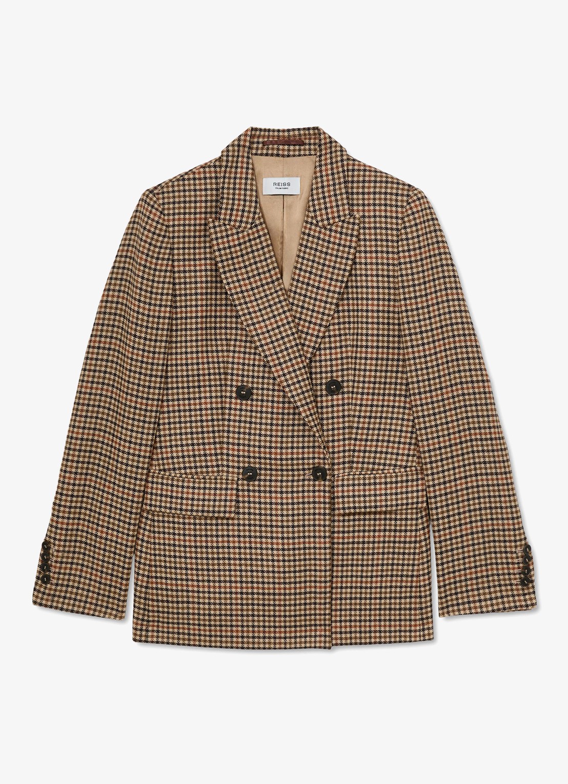 Reiss Willow double-breasted blazer van wol met pied-de-poule dessin - voorkant 2 lichtbruin
