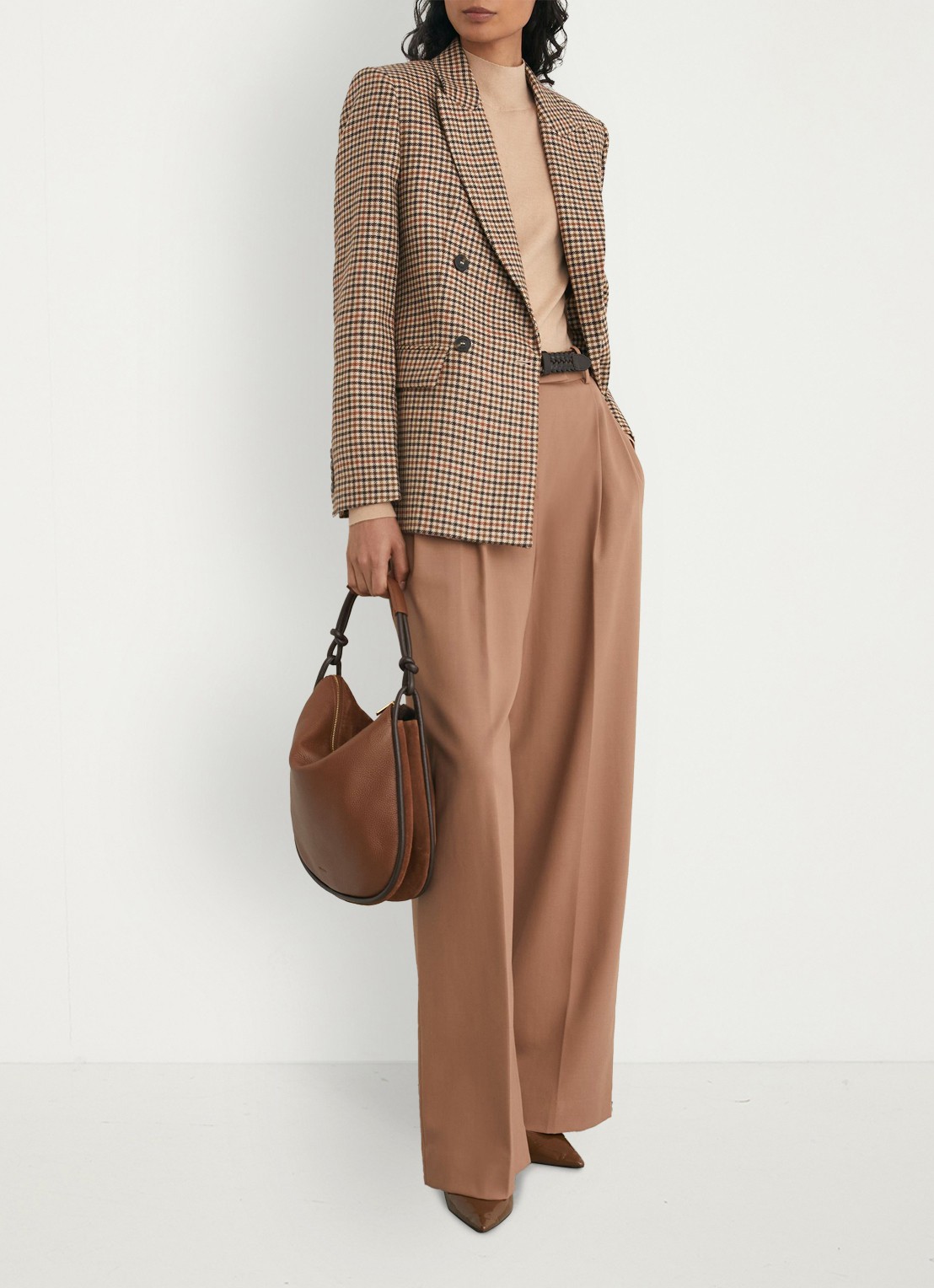 Reiss Willow double-breasted blazer van wol met pied-de-poule dessin - voorkant 3 lichtbruin