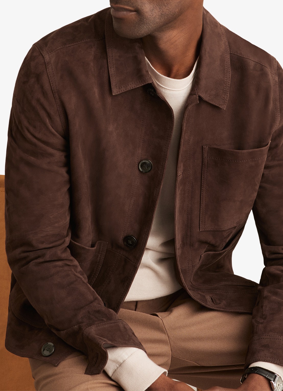 Reiss Wilstead lerenjas van suède - detail 4 chocoladebruin