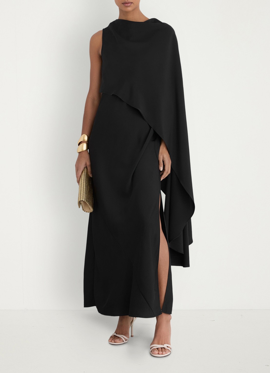 Reiss Winnie maxi jurk met cape - voorkant 2 black / zwart