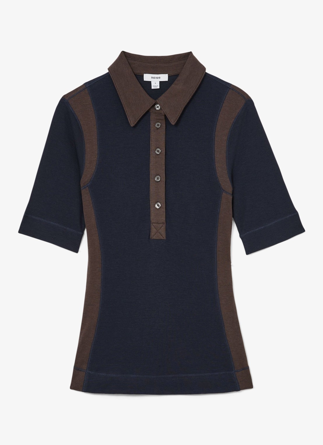 Reiss Winnie top met gestreept detail - voorkant 2 chocoladebruin