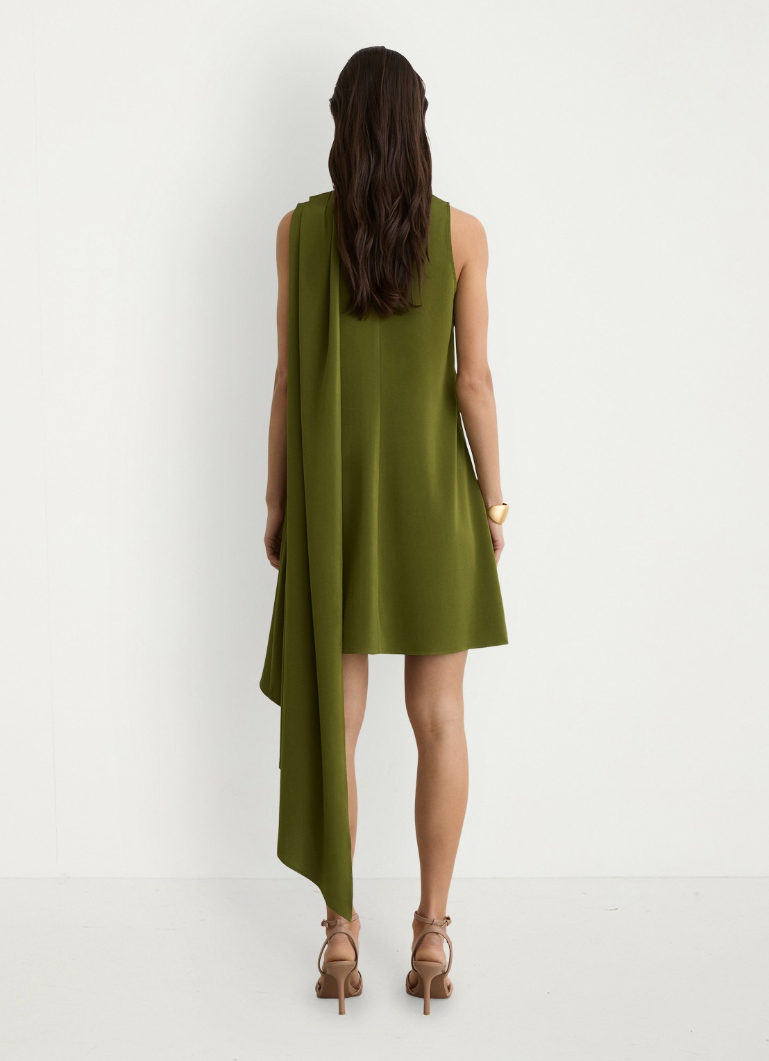 Reiss WRENLEY Drape-Detail Layered Mini Dress - achterkant 7 olijfgroen