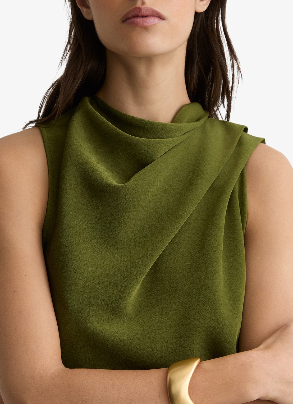 Reiss WRENLEY Drape-Detail Layered Mini Dress - detail 2 olijfgroen