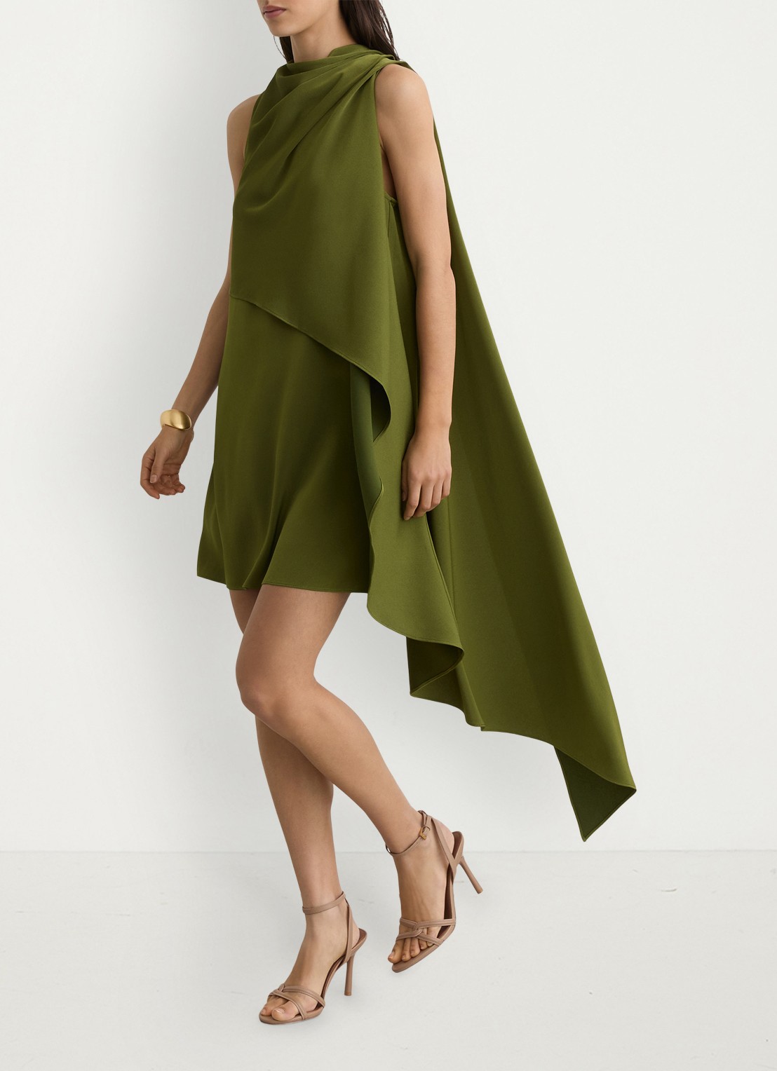 Reiss WRENLEY Drape-Detail Layered Mini Dress - detail 3 olijfgroen