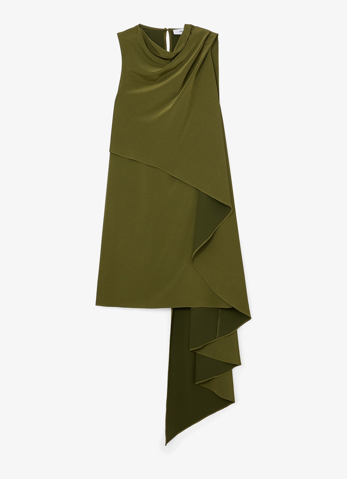 Reiss WRENLEY Drape-Detail Layered Mini Dress - voorkant 5 olijfgroen
