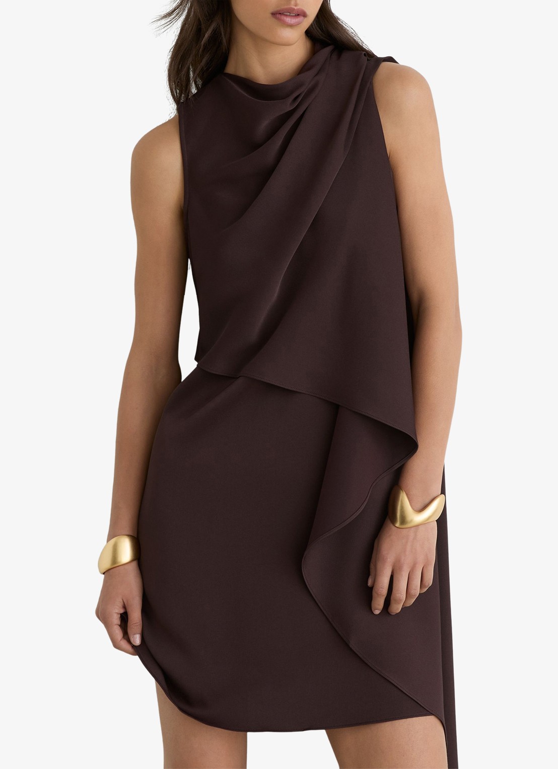 Reiss WRENLEY Drape-Detail Layered Mini Dress - detail 4 chocoladebruin