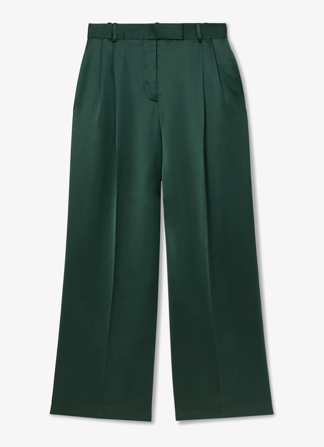 Reiss Zadie high waist wide fit pantalon van satijn - voorkant 5 groen