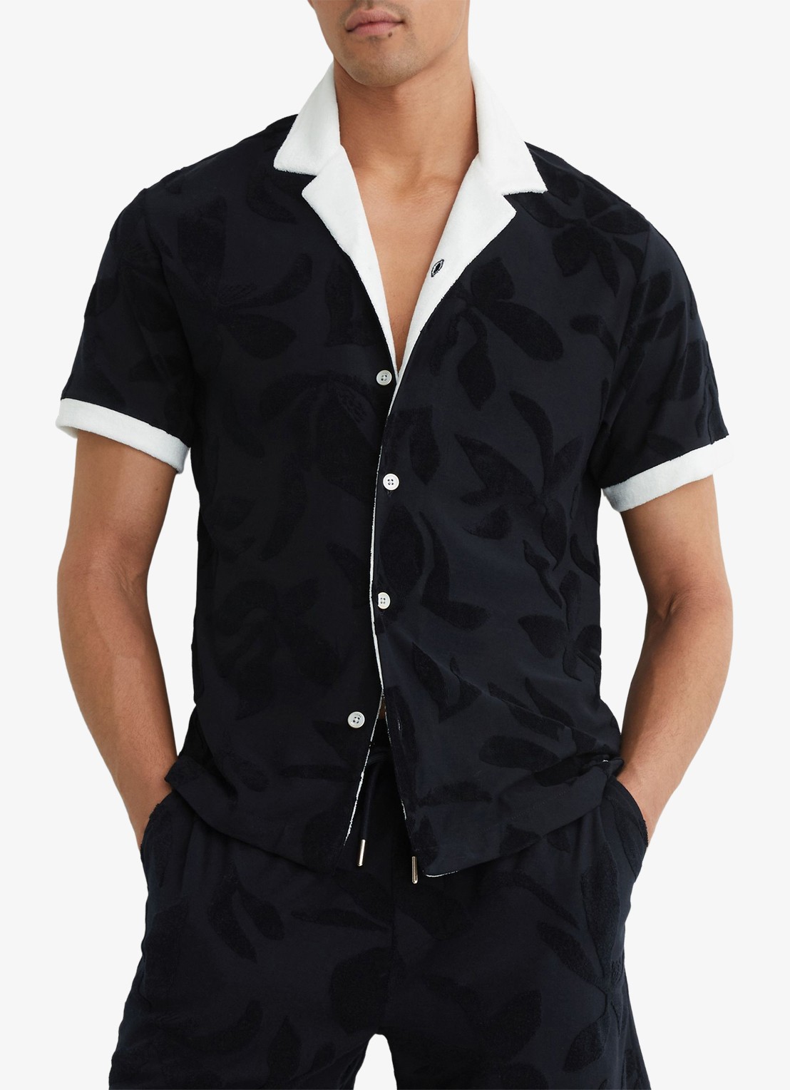 Reiss Zuma overhemd met badstof - detail 2 donkerblauw