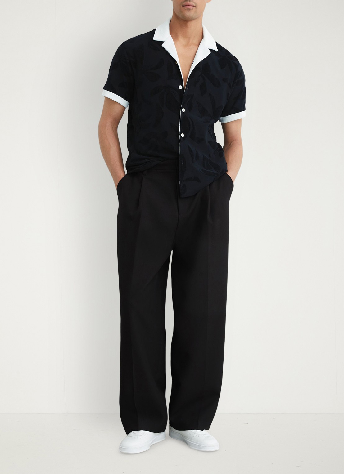 Reiss Zuma overhemd met badstof - voorkant 8 donkerblauw