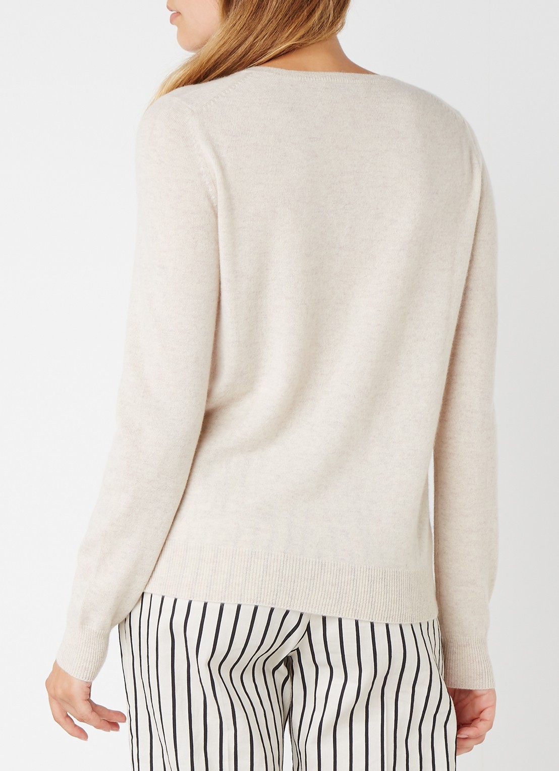 Repeat Fijngebreide pullover van kasjmier met V-hals - achterkant 4 beige