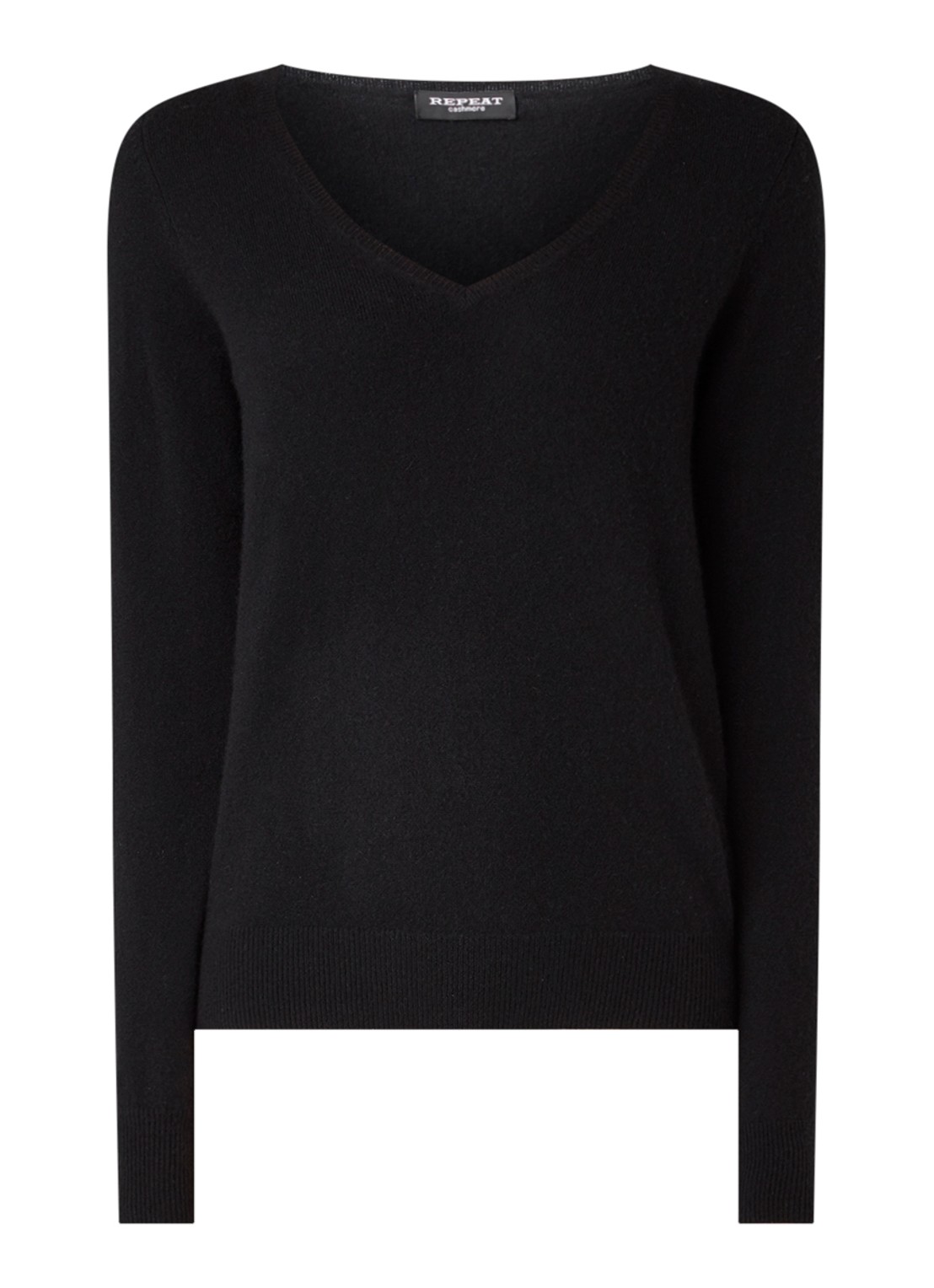 Repeat Fijngebreide pullover van kasjmier met V-hals - voorkant zwart