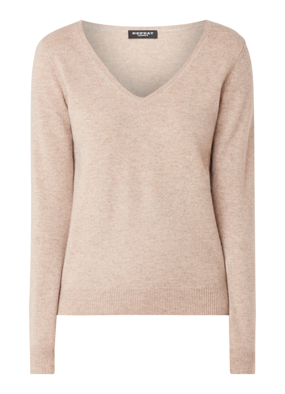 Repeat Fijngebreide pullover van kasjmier met V-hals - voorkant zand