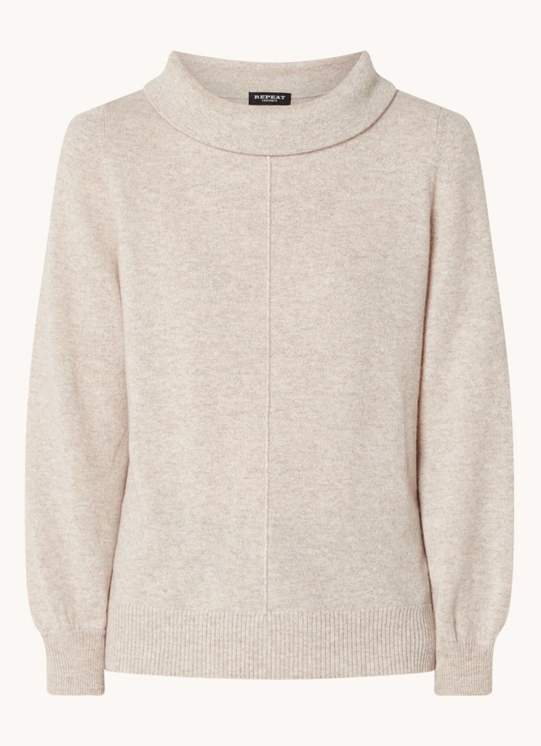 Repeat Fijngebreide trui van  kasjmier met opstaande kraag - voorkant 2 beige