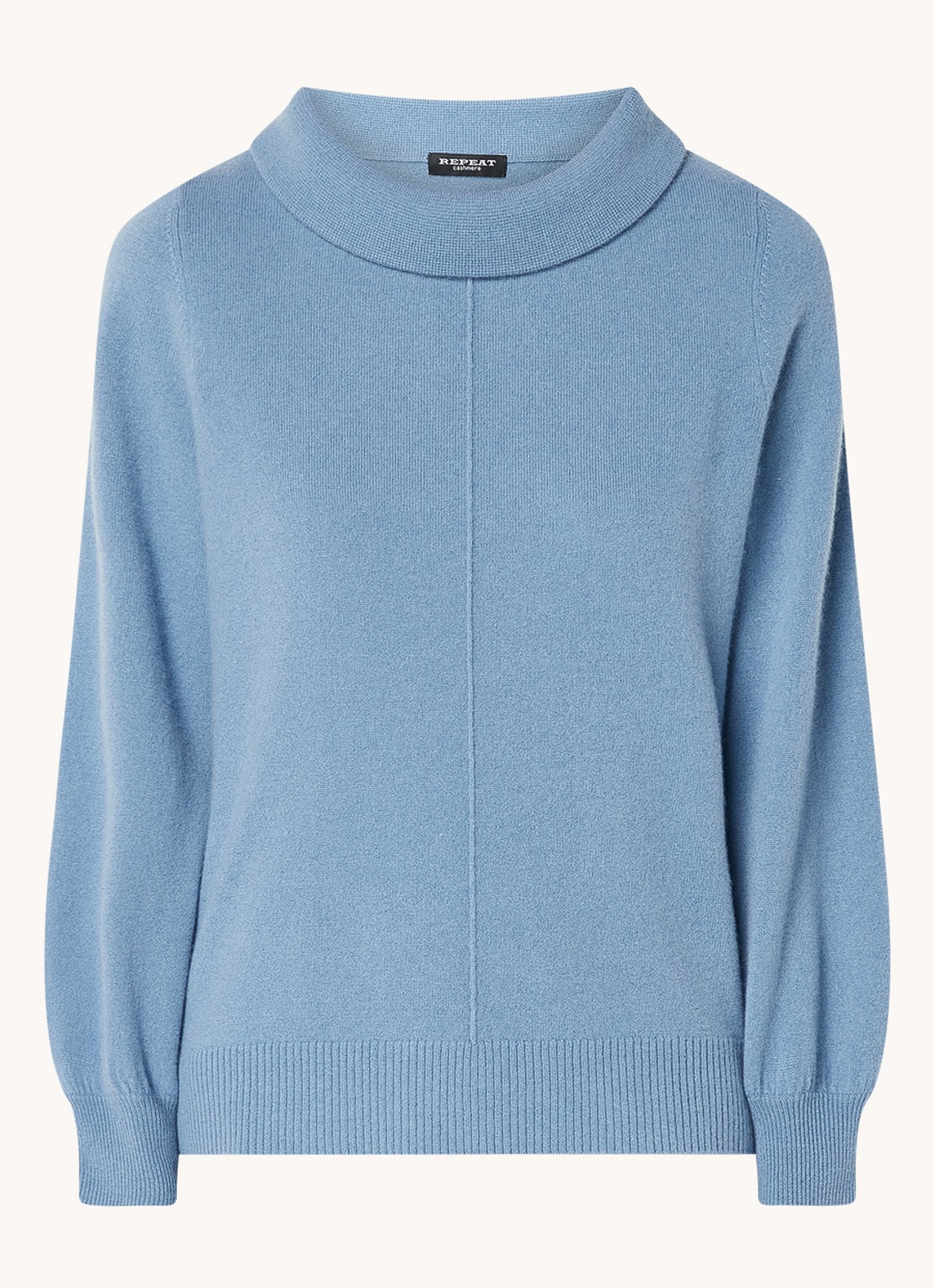 Repeat Fijngebreide trui van  kasjmier met opstaande kraag - voorkant 2 blauw