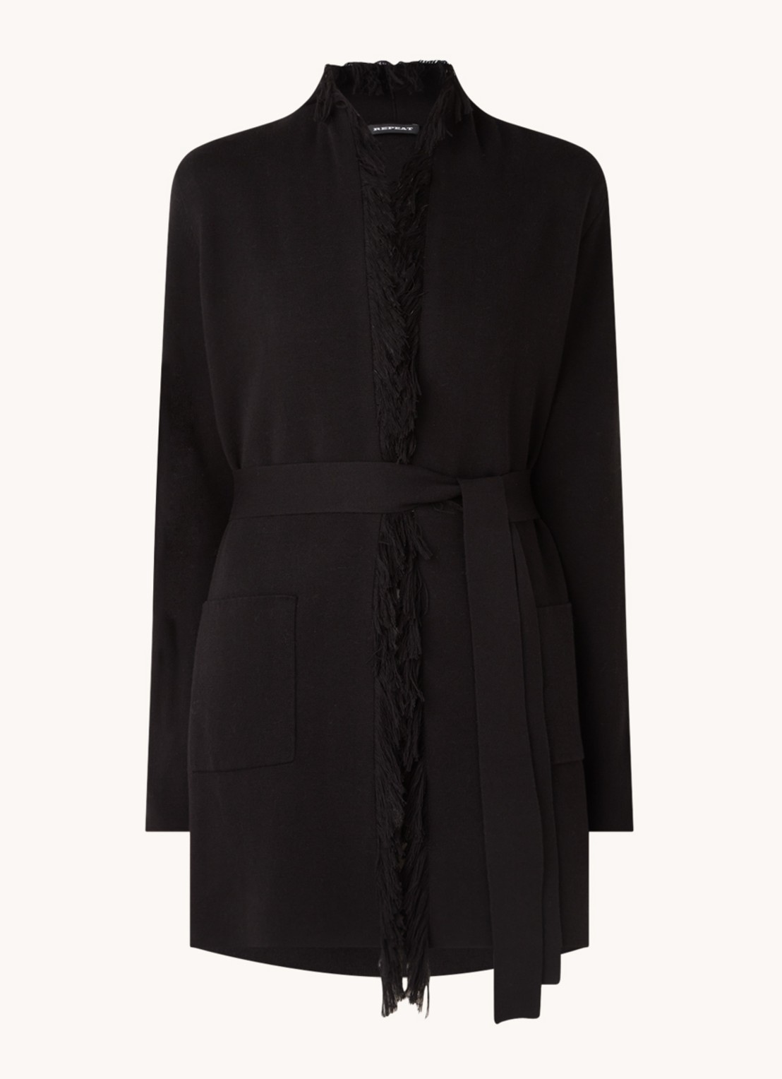 Repeat Vest met franjes en strikceintuur - voorkant zwart