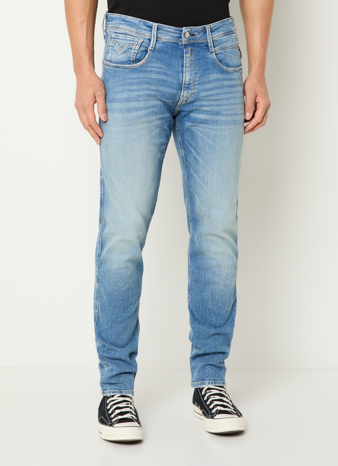 Replay 573 slim fit jeans met lichte wassing - detail 2 indigo
